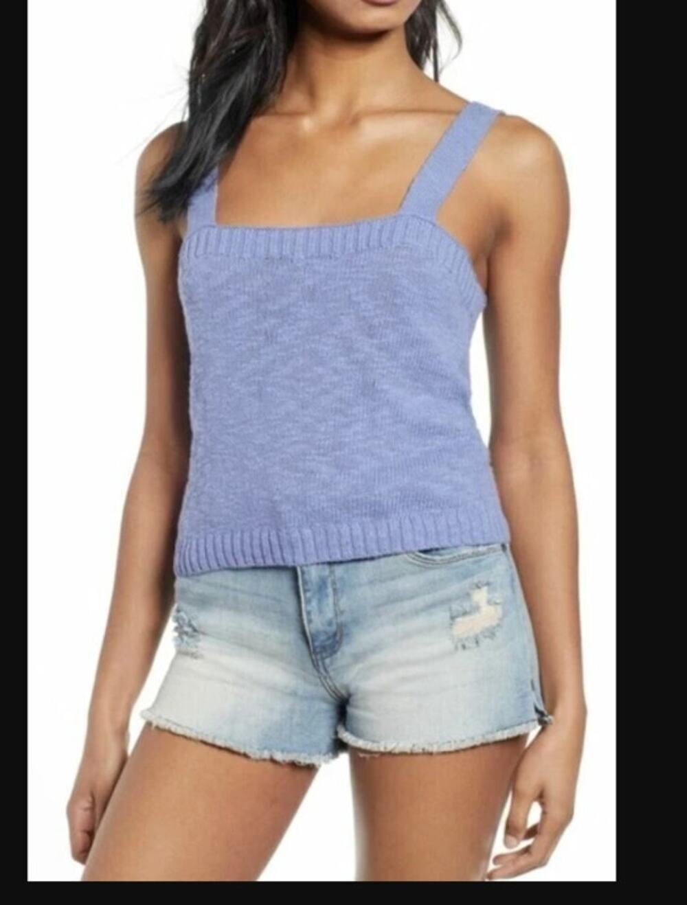 BP Women's Blue Iolite Straight Up Knit Sweater Tank Top Medium New Ribbed
